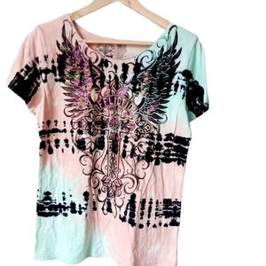 NWOT  AFFLICTION Women's T-shirt Iridescent TIE DYE Size Small